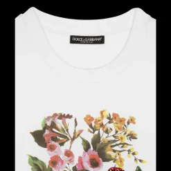 T-shirt DOLCE & GABBANA col rond coton blanc imprimé fleurs broderie sequins