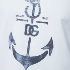 T-shirt DOLCE & GABBANA manche courte coton blanc ancre marine logo dg