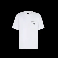 T-shirt FENDI col rond coton blanc poche zippée Fendi Roma