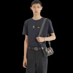 T-shirt FENDI col rond coton gris foncé broderie triple FF multicolore