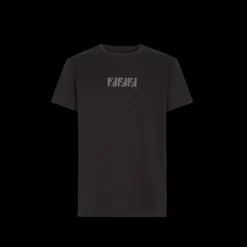 T-shirt FENDI col rond manche courte coton noir logo labyrinth gris