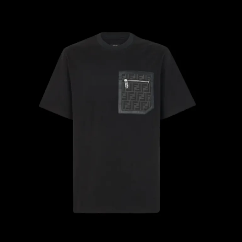 T-shirt FENDI coupe Skater coton noir poche zippée FF gris