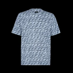 T-shirt FENDI oversize coton bleu imprimé FF blanc effrangé