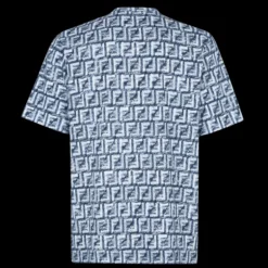 T-shirt FENDI oversize coton bleu imprimé FF blanc effrangé