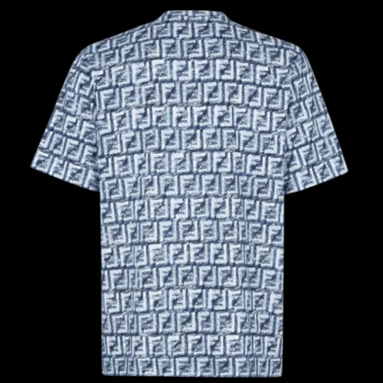 T-shirt FENDI oversize coton bleu imprimé FF blanc effrangé