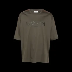 T-shirt LANVIN col rond coton vert marron broderie logo