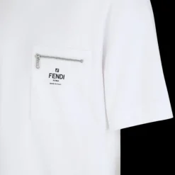T-shirt manche courte FENDI coton blanc logo poche zippée