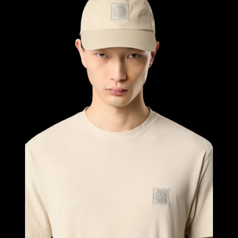 T-shirt manche courte GHOST jersey crêpe coton beige écusson logo ton sur ton