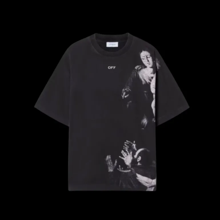 T-shirt manche courte OFF WHITE coton noir imprimé mary poitrine dos