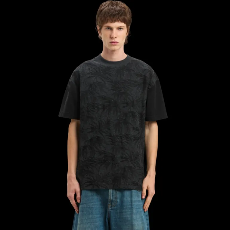 T-shirt manche courte PALM ANGELS coton ton noir palmiers gris logo incurvé