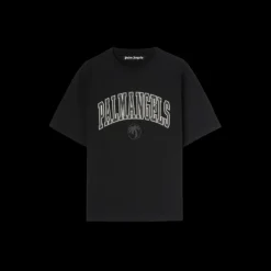 T-shirt manche courte PALM ANGELS coton noir logo universitaire blanc strass