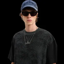 T-shirt manche courte PALM ANGELS coton ton noir palmiers gris logo incurvé