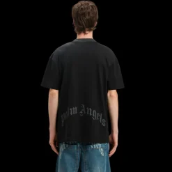 T-shirt manche courte PALM ANGELS coton ton noir palmiers gris logo incurvé