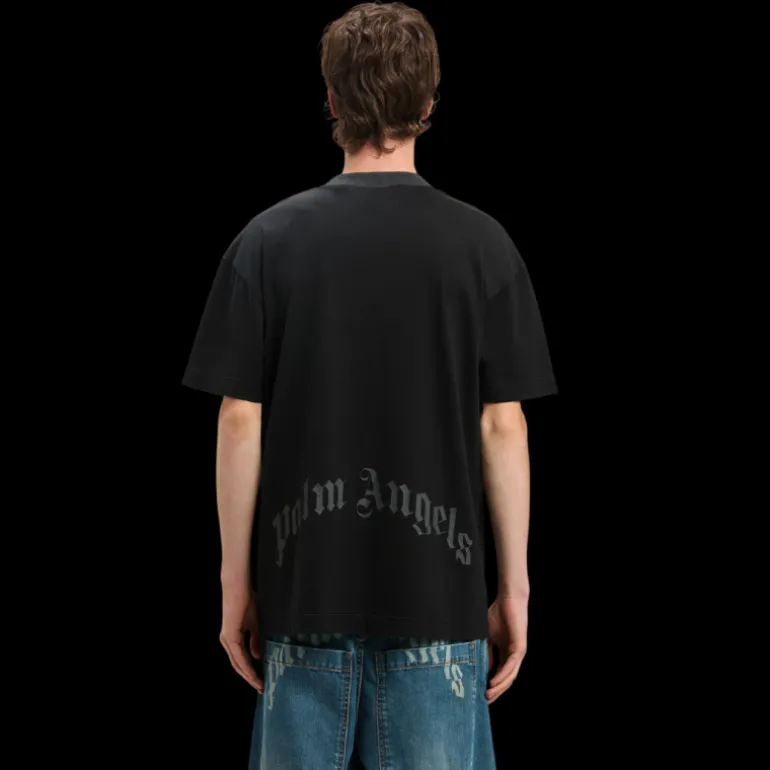 T-shirt manche courte PALM ANGELS coton ton noir palmiers gris logo incurvé