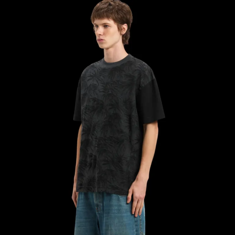 T-shirt manche courte PALM ANGELS coton ton noir palmiers gris logo incurvé