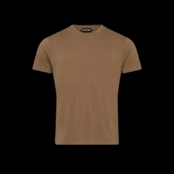 T-shirt manche courte TOM FORD col rond lyocell coton kaki marron