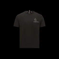 T-shirt MONCLER col rond coton noir logo Grenoble embossé gris