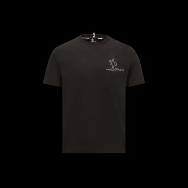 T-shirt MONCLER col rond coton noir logo Grenoble embossé gris