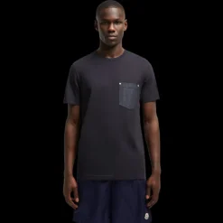 T-Shirt MONCLER col rond coton bleu marine poche denim