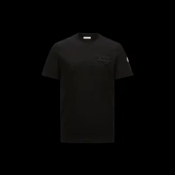 T-shirt MONCLER col rond coton noir logo broderie Archive 1952