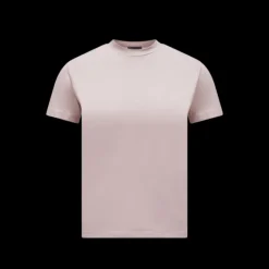 T-shirt MONCLER col rond coton rose pale dos plissé