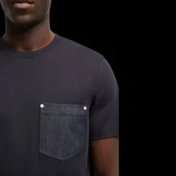 T-Shirt MONCLER col rond coton bleu marine poche denim