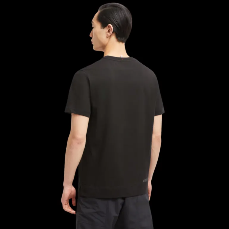 T-shirt MONCLER col rond coton noir logo Grenoble embossé gris