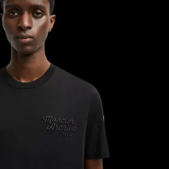 T-shirt MONCLER col rond coton noir logo broderie Archive 1952