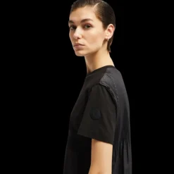 T-shirt MONCLER col rond coton noir dos plissé