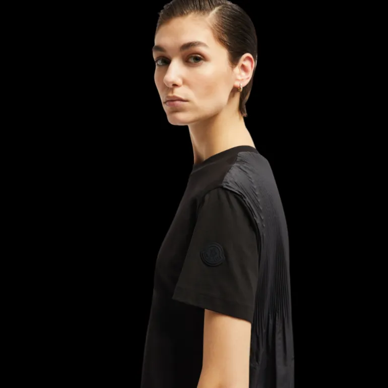 T-shirt MONCLER col rond coton noir dos plissé
