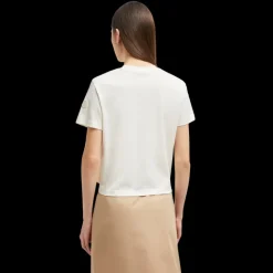 T-shirt MONCLER col rond coton écru motif floral macramé avant