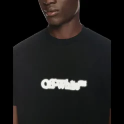 T-shirt OFF WHITE col rond coton noir logo flèche dos spray blanc