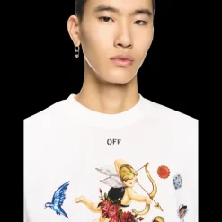 T-shirt OFF WHITE col rond coton blanc fresque voiture chérubins