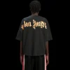T-shirt PALM ANGELS coton noir logo palmier effet Flamme