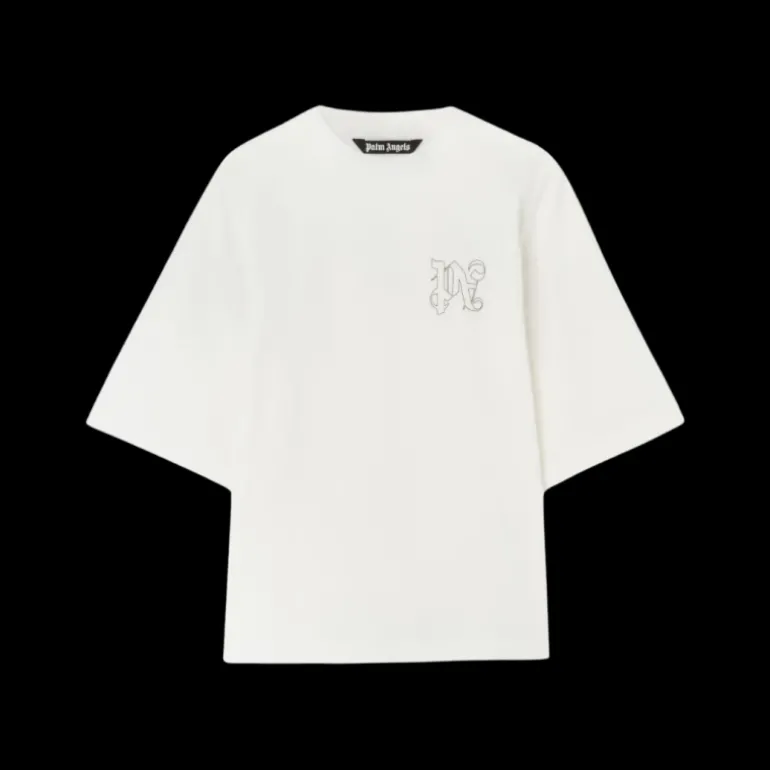 T-shirt PALM ANGELS coton blanc broderie logo monogramme poitrine dos