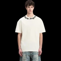 t-shirt PALM ANGELS coton blanc logo écriture noir col