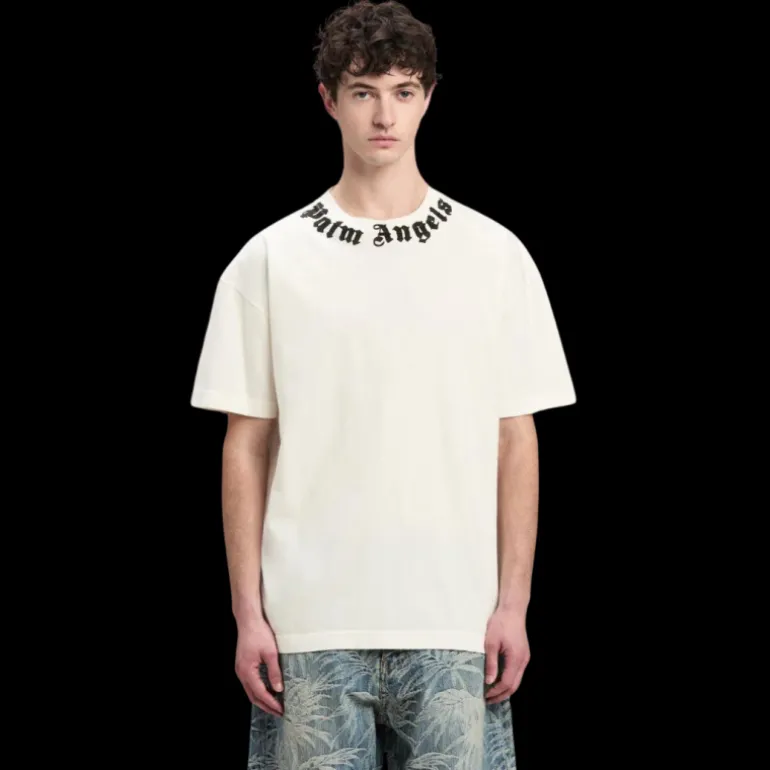 t-shirt PALM ANGELS coton blanc logo écriture noir col