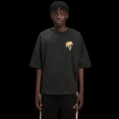 T-shirt PALM ANGELS coton noir logo palmier effet Flamme