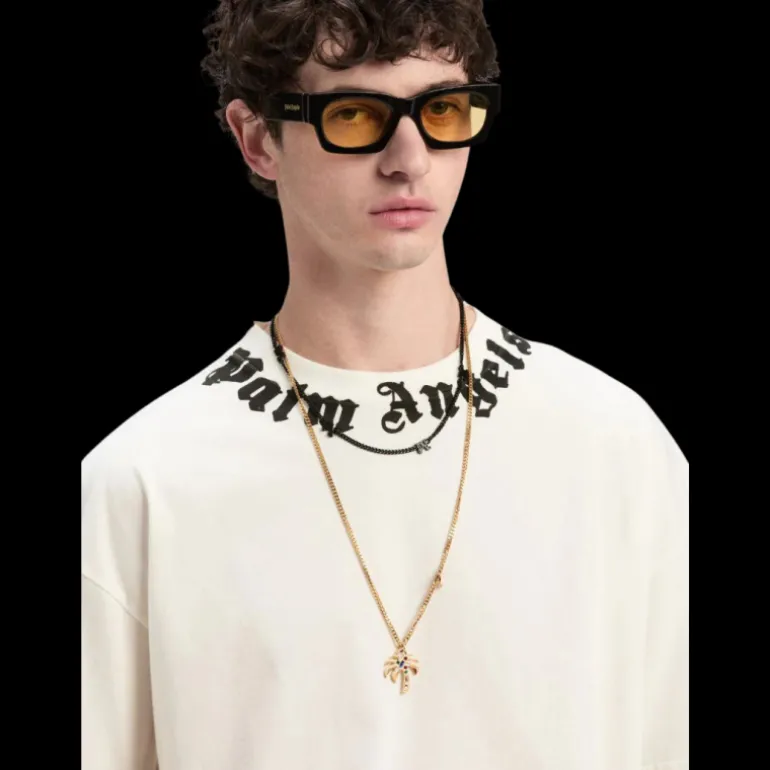 t-shirt PALM ANGELS coton blanc logo écriture noir col