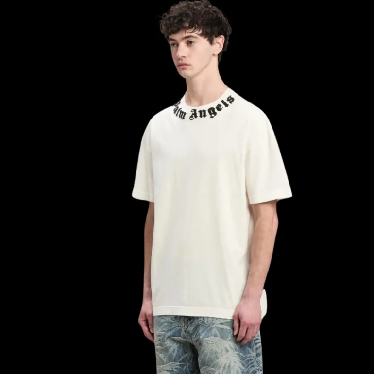 t-shirt PALM ANGELS coton blanc logo écriture noir col
