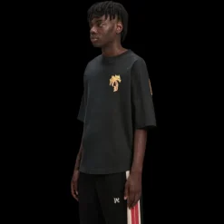 T-shirt PALM ANGELS coton noir logo palmier effet Flamme