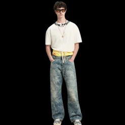 t-shirt PALM ANGELS coton blanc logo écriture noir col