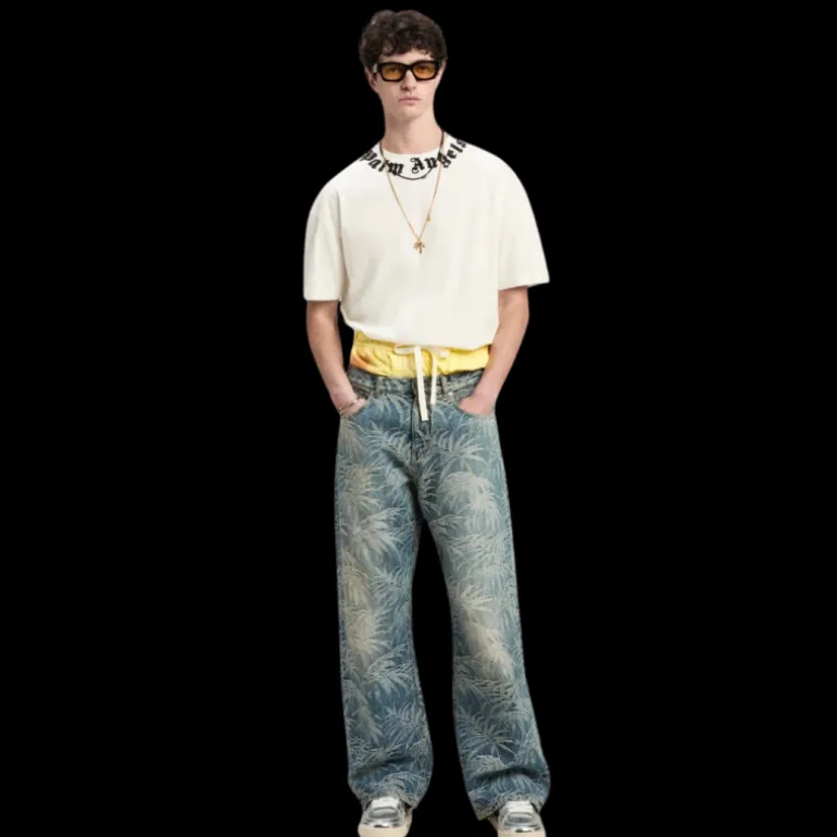 t-shirt PALM ANGELS coton blanc logo écriture noir col