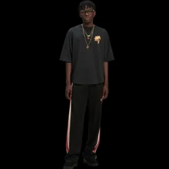 T-shirt PALM ANGELS coton noir logo palmier effet Flamme