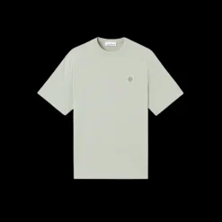 T-shirt STONE ISLAND col rond jersey coton peigné vert sauge écusson logo poitrine