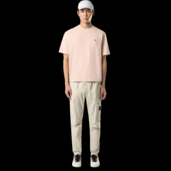 T-shirt STONE ISLAND col rond jersey coton peigné rose délavé écusson logo poitrine