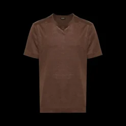 T-shirt ZEGNA col rond manche courte lin marron chocolat