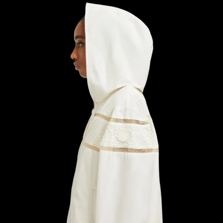 Veste à capuche MONCLER Clisson popeline coton mélangé écru broderie organza
