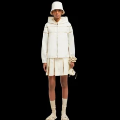 Veste à capuche MONCLER Clisson popeline coton mélangé écru broderie organza