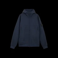 Veste à capuche STONE ISLAND coupe vent bleu marine Softshell bouton pression